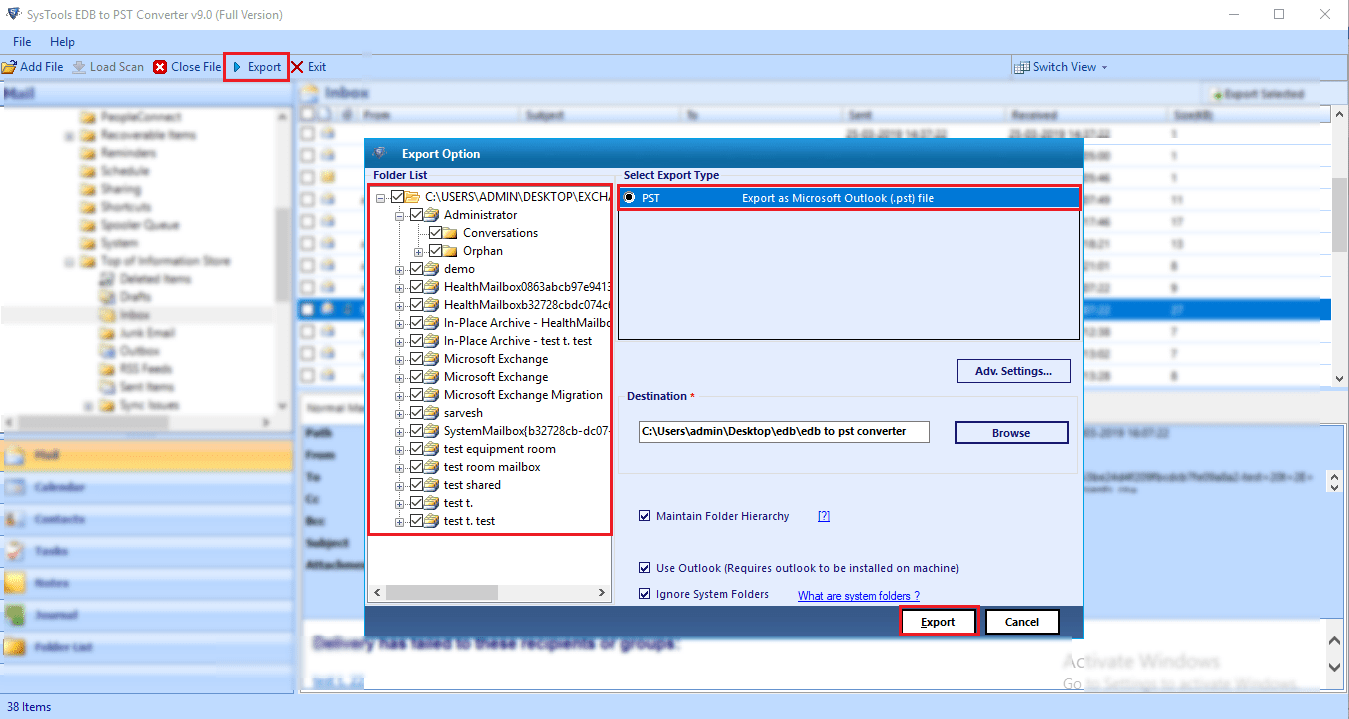Transfer EDB Mailbox to Outlook PST format